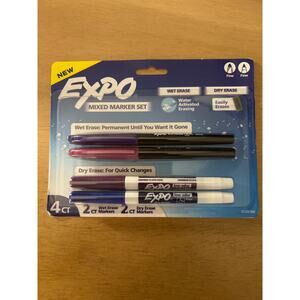 New Expo 4ct Fine Mixed 2 Dry Erase /2 Wet Erase Markers Assorted Purple